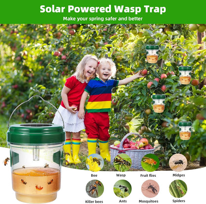 Solar Wasp Trap Outdoor Hanging, 4 Pack Wasp Trap Catcher Yellowjacket Trap Hornet Wasps Killer with UV LED Light Reusable Carpenter Bee Traps for Outside, Garden, Backyard, and Orchard