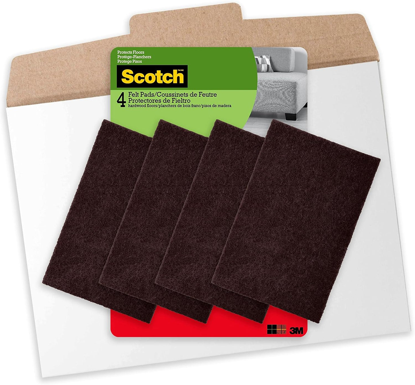 Scotch Felt Pads Beige, 2 Large Pads 4 x 6 in, Felt Furniture Pads for Protecting Hardwood Floors, Easy-to-Apply, Self-Stick Design, Reliable Protection from Nicks, dents and Scratches (SP845-NA)