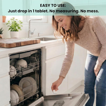 Non Toxic Dishwasher Detergent, 60pk All-in-One Dishwasher Tablets with Built-In Dishwasher Rinse Aid and Water Softener, Free and Clear Dishwasher Tabs, Unscented, Septic Safe