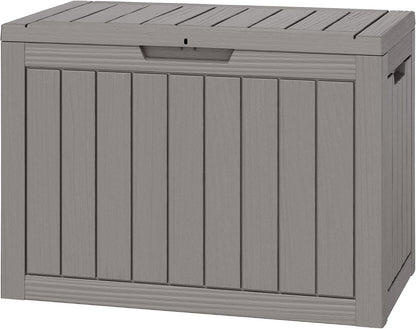 NUNU LAB Outdoor Storage Box, 45 Gallon Outside Deck Box Waterproof, Resin Outdoor Storage Cabinet With Lockable Lid, Backyard Storage Bench For Garden Tools, Patio Cushions, Pool Tools, Black