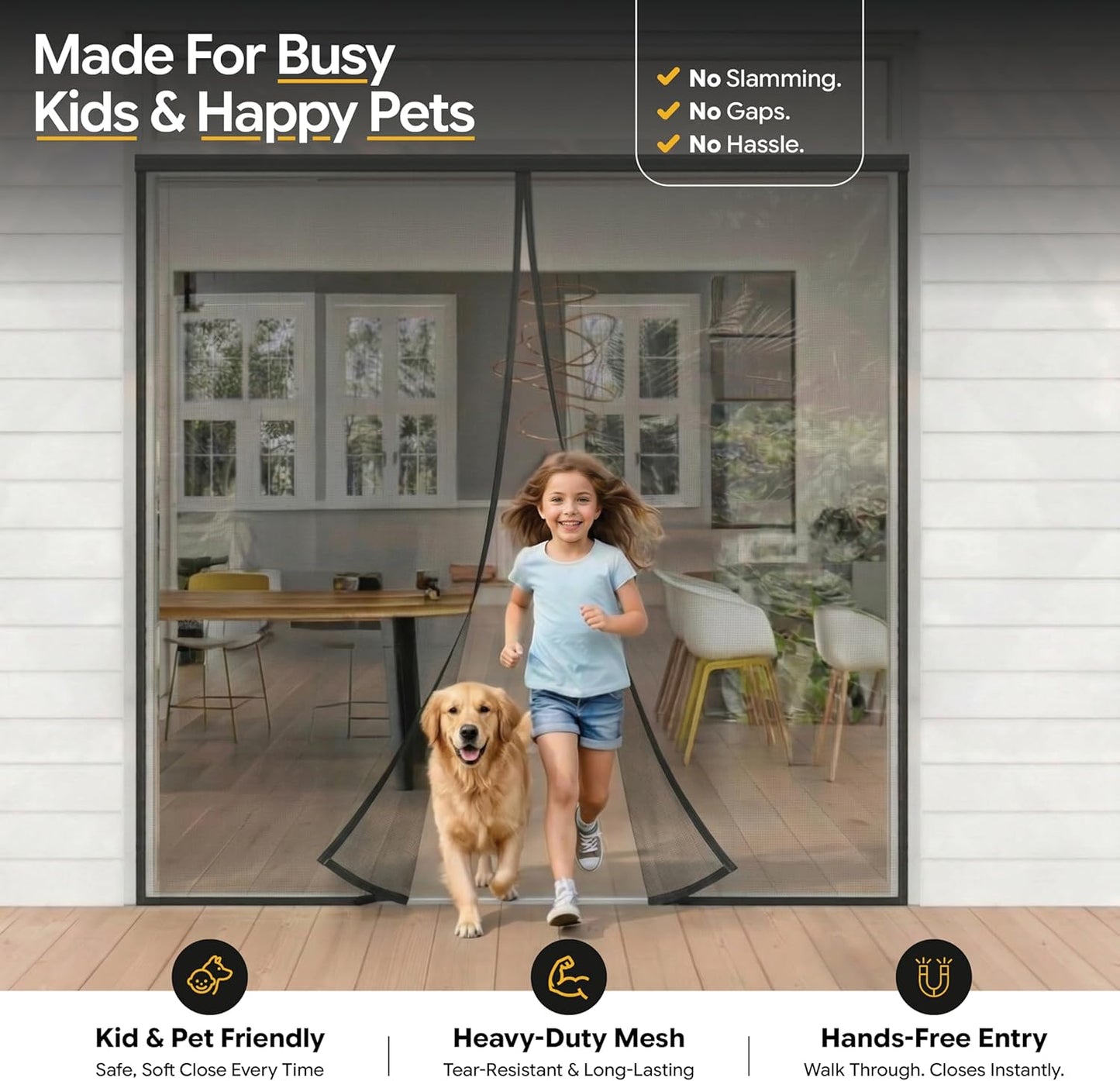 AUGO Magnetic Screen Door - Self Sealing, Heavy Duty, Hands Free Mesh Partition Keeps Bugs Out - Pet and Kid Friendly - Patent Pending Keep Open Feature - 38 Inch x 83 Inch