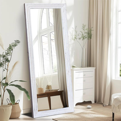 65"x22" Full Length Mirror Solid Wood Frame Floor Mirror with Stand for Living Room, Bedroom Hanging Standing or Leaning, Brown