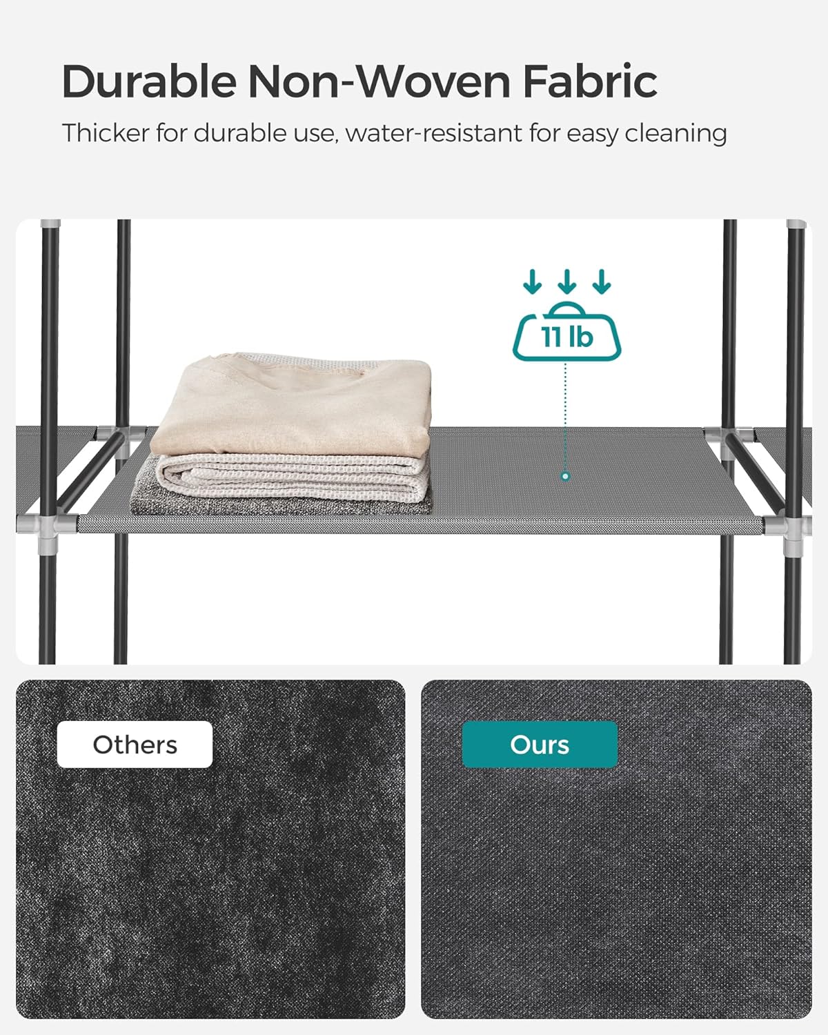 SONGMICS Portable Closet, Wardrobe Closet Organizer with Cover, 3 Hanging Rods and Shelves, 4 Side Pockets, 51.2 x 17.7 x 65.7 Inches, Large Capacity for Bedroom, Living Room, Ink Black URYG092B02