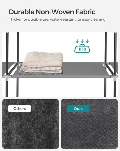 SONGMICS Portable Closet, Wardrobe Closet Organizer with Cover, 3 Hanging Rods and Shelves, 4 Side Pockets, 51.2 x 17.7 x 65.7 Inches, Large Capacity for Bedroom, Living Room, Ink Black URYG092B02