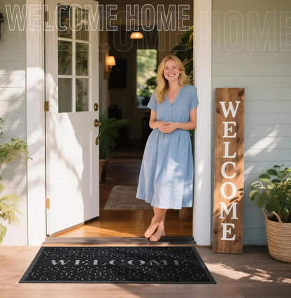 Yimobra Welcome Mat Outdoor Indoor, All-Weather Waterproof Front Door Mat Outside Entrance, Non-Slip Low Profile Porch Patio Doormat, 29.5x17, Black