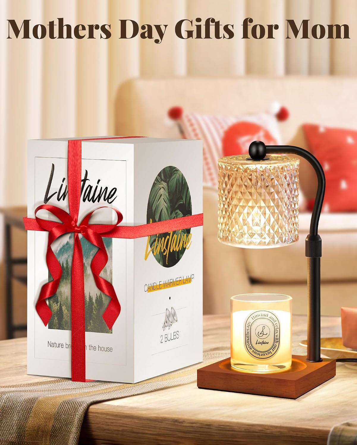 Candle Warmer Lamp with Timer Dimmer Adjustable Height, Mothers Day Gifts for Mom, Birthday Gifts for Women, House Warming New Home Decor, Electric Wax Warmer for Jar Candles, Gold