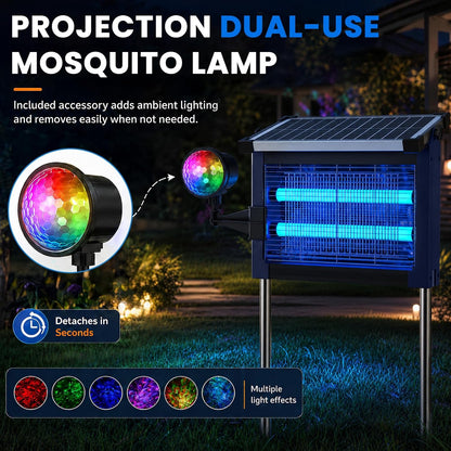 Zechuan Solar Bug Zapper Outdoor, Cordless Rechargeable Mosquito Killer | IP66 Waterproof Fly Zapper, 4500V Grid, Auto/Manual Mode, Cordless with Projection Light, Cord & Chain for Patio Camping RV