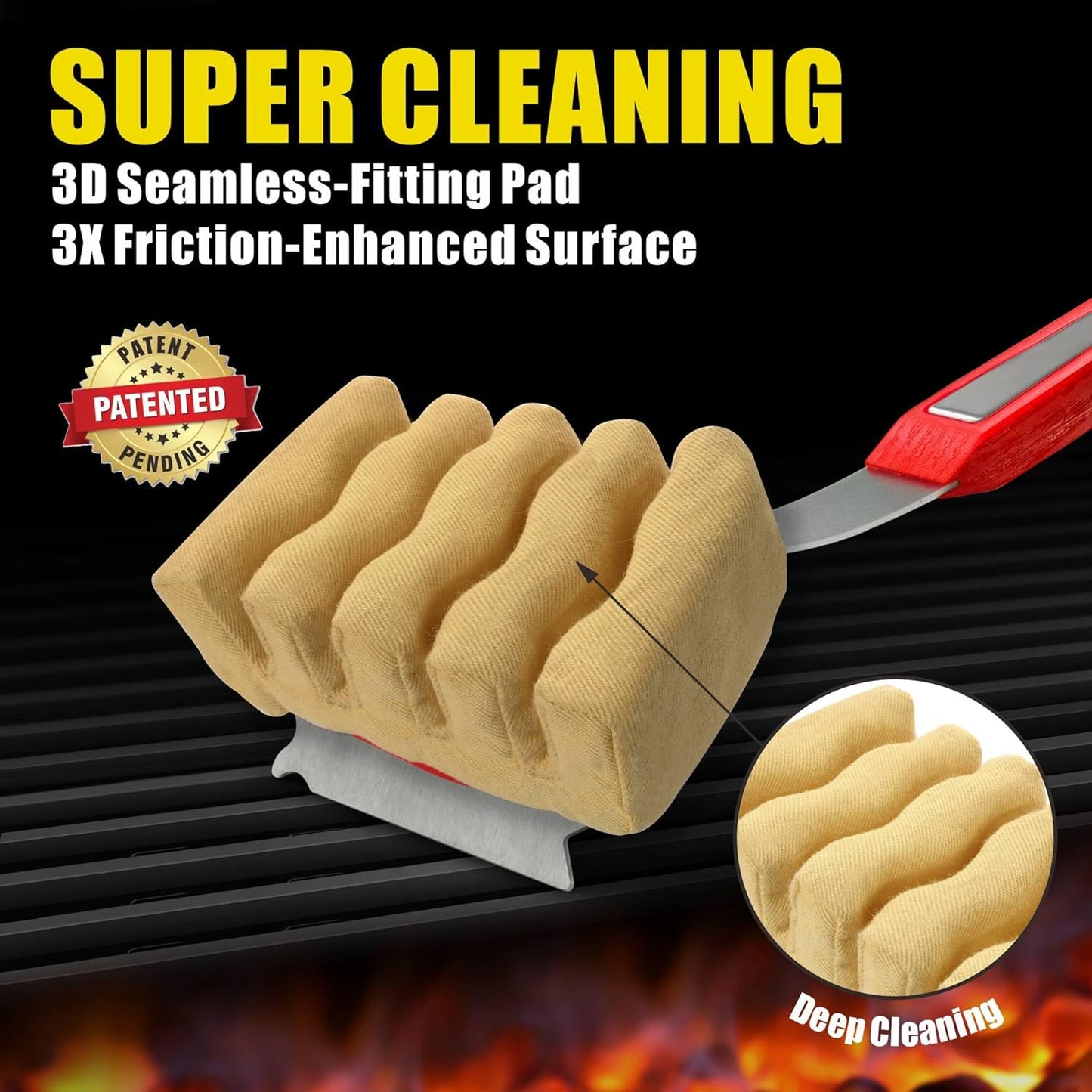 GRILLART Grill Brush Bristle Free. SteamWizards BBQ Replaceable Cleaning Head, Unique Seamless-Fit Scraper Tool for Cast Iron/Stainless-Steel Grates, Safe Barbecue Grill Cleaner-Red