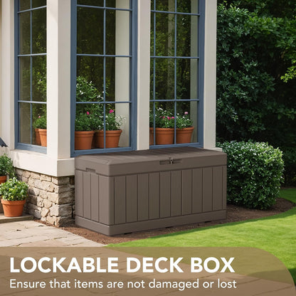 Devoko 100 Gallon Waterproof Large Resin Deck Box Indoor Outdoor Lockable Storage Container for Patio Furniture Cushions Garden Tools (100 Gallon, Black)