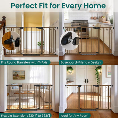 Cumbor 30-46" Baby Gate for Stairs, Mom's Choice Awards Winner-Auto Close Dog Gate for The House, Gifts for Mom, Easy Install Pressure Mounted Pet Gates for Doorways, Black