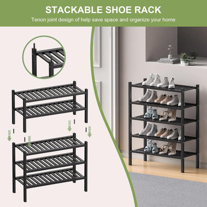 ROMGUAR CRAFT 3 Tier Bamboo Shoe Rack for Closet Free Standing Wood Shoe Shelf Storage Organizer for Entryway Small Space Stackable 27"x11"x20" (Natural)