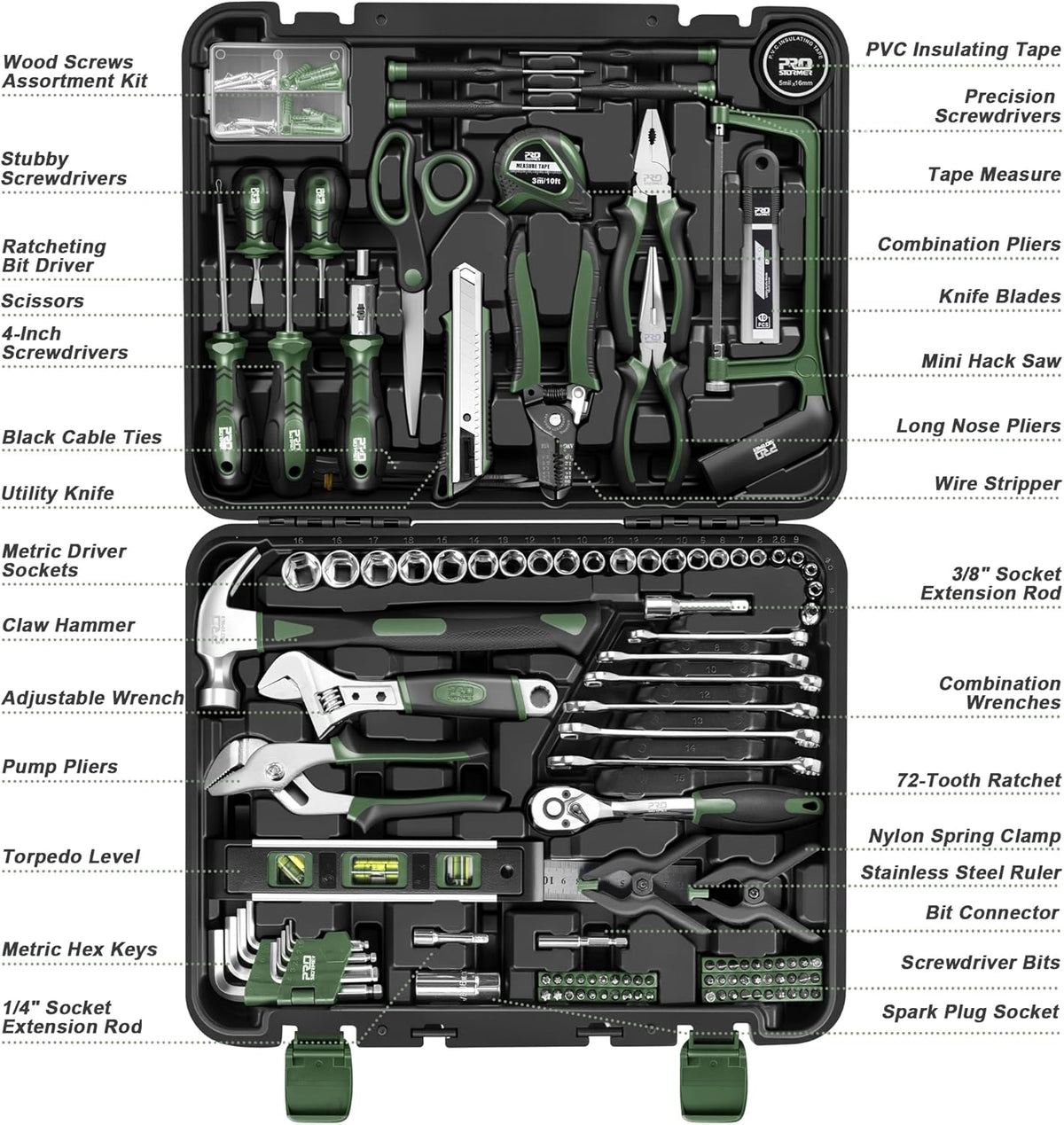 Prostormer 259-Piece Tool Kit, General Household Hand Tool Set with Plastic Storage Toolbox, Portable Complete Repair Tool Box for Home and Car (Blue)