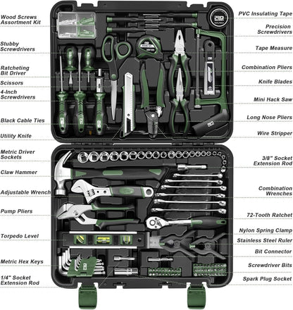 Prostormer 259-Piece Tool Kit, General Household Hand Tool Set with Plastic Storage Toolbox, Portable Complete Repair Tool Box for Home and Car (Blue)
