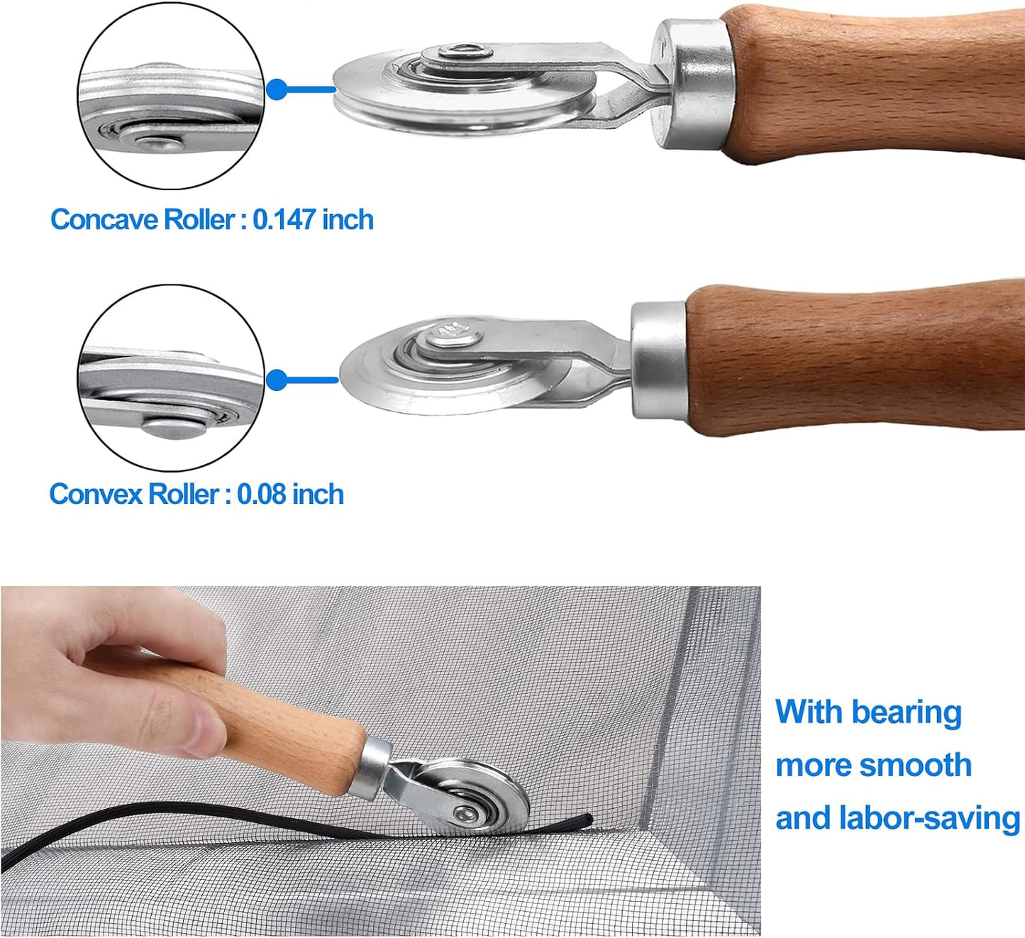 BAYTORY Upgrade Window Screen Repair Kit, Steel/Nylon Roller Tool with Bearing | Spline Removal Hook and 12Pcs Screen Clips Replacement for Installing Door Mesh Screens