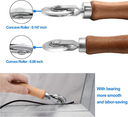 BAYTORY Upgrade Window Screen Repair Kit, Steel/Nylon Roller Tool with Bearing | Spline Removal Hook and 12Pcs Screen Clips Replacement for Installing Door Mesh Screens
