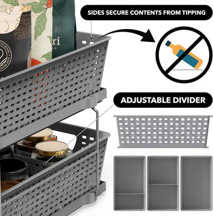 Simple Houseware 2 Tier Bathroom Organizer Tray Pull-Out Sliding Drawer/Under-Sink Storage, Clear