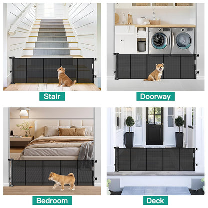 20 Inches Tall Retractable Short Dog Gates for Doorways, Short Pet Gate to Step Over, Extends up to 55" Wide, Step Over Puppy Gates for Stairs Mesh Doggy Gates Small Dog Gate Indoor Outdoor (Black)