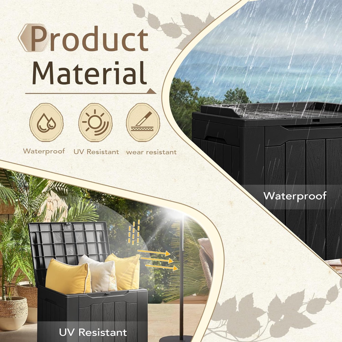 Flamaker Outdoor Storage Box 80 Gallon Resin Waterproof Deck Box Delivery Box with Wood Texture Large Storage Bin for Patio Cushions, (Grey)