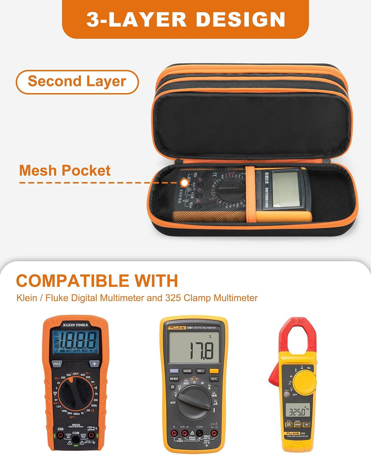 Hard Tool Carrying Bag, Zippered Multimeter Case with Handle | Compatible with Klein Tools 80101/Et310 Ac Circuit Breaker Finder, 3-Layer Design with Elastic Strap, Protective Shell