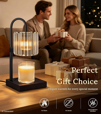 TigQiang Adjustable Height Candle Warmer Lamp, Candle Lamp Timer Dimmer 7 Levels, Compatible All Jar Candles, Top Melting, Cystal Candle Heater Lamp for Scented Wax, Elegant Home Decoration, Black