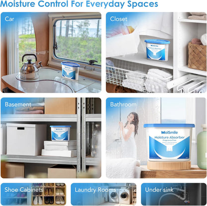 Moisture Absorbers with Activated Charcoal, Humidity Control & Air Deodorizing Preparations for Closet, Bathroom, Basement, Car & RV, 3 Pack