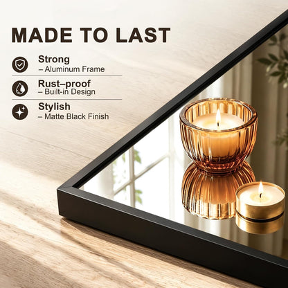 FICTOR Full Length Mirror with Stand, Floor Standing Mirror Full Body, HD Shatterproof Black Frame Wall Mirror for Bedroom, Living Room, Dressing Room & Entryway, 56"x15"