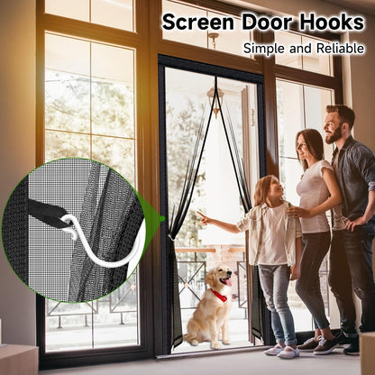HOFUDON Upgraded Magnetic Screen Door Mesh, Full Strip Magnets, Heavy Duty Fiberglass Mesh, Door Screen Magnetic Closure for Single Door Size 32 x 80 Inch, Screen Door Size 35 x 82 Inch Black