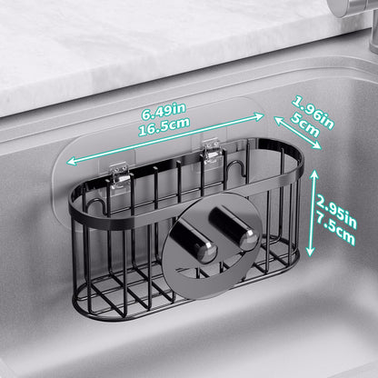 HapiRm Multifunctional Sponge Holder with Unique M-Shaped, 2 Installation Methods Kitchen Sink Caddy Organizer, Rustproof Stainless Steel Kitchen Organizers and Storage Essentials - Black