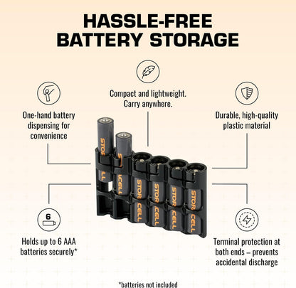Storacell SLAAAORG by Powerpax SlimLine AAA Battery Caddy, Orange, Holds 6 Batteries, 1 Count (Pack of 1)