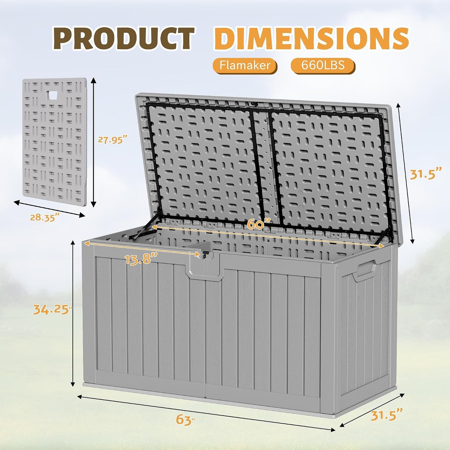 Flamaker Resin Deck Box 120 Gallon Waterproof Large Outdoor Indoor Storage Box Imitation Wood Resin for Patio Furniture Garden Tools and Pool (Black)