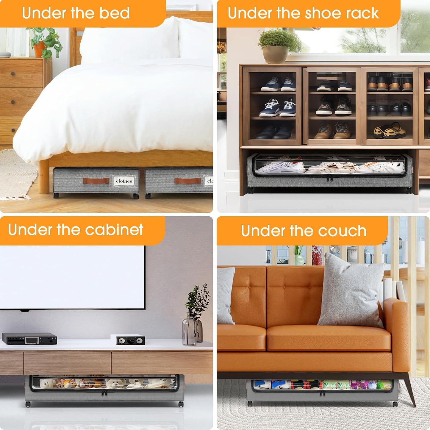 SpaceHacks Under Bed Storage with Wheels 2Pack Storage Containers with Clear Window&Label Under Bed Drawers Rolling Under Bed Storage for Clothes,Shoes, Blankets (30.71 x 16.93 x 6.69 in, Dark Grey)