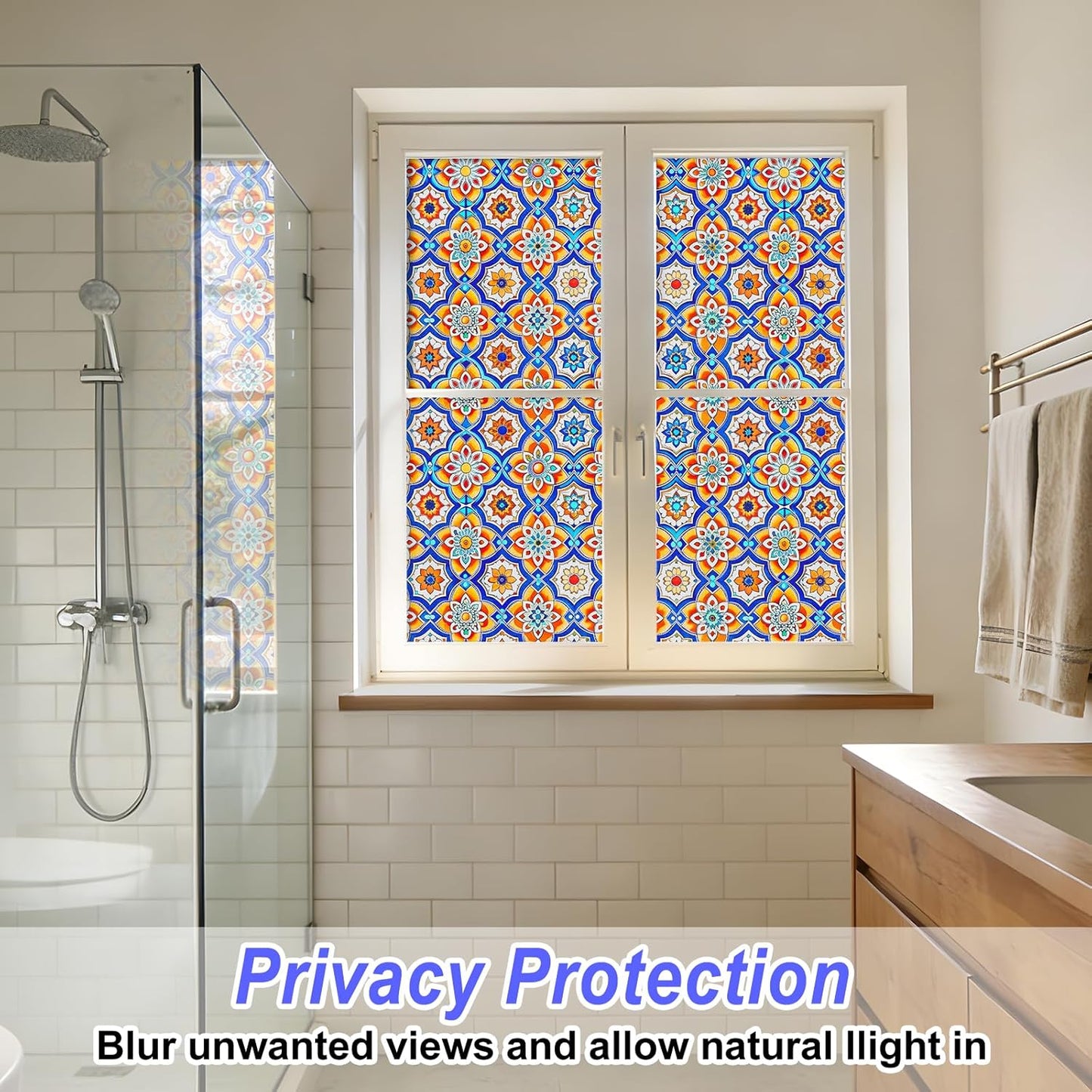 SOMWISE Frosted Glass Window Film, Heat Insulation, UV Block, Anti-Glare, One Way Privacy Tint, Static Cling for Home Bathroom Door, Renter Friendly, Day & Night Privacy