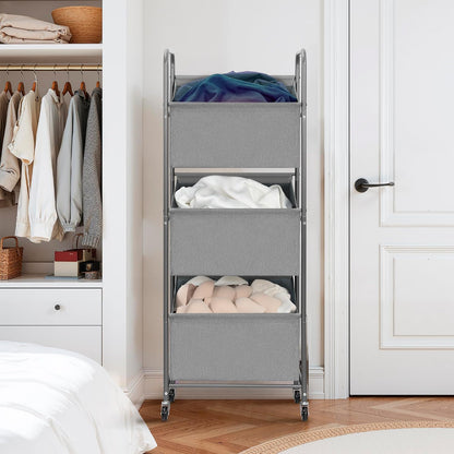STO STO 3-Tier Vertical Laundry Hamper with Wheels, 120L Rolling Laundry Sorter with 3 Removable Breathable Mesh Bags, Rust-Resistant Steel Frame for Small Spaces, Apartment, Dorm, Black Mesh