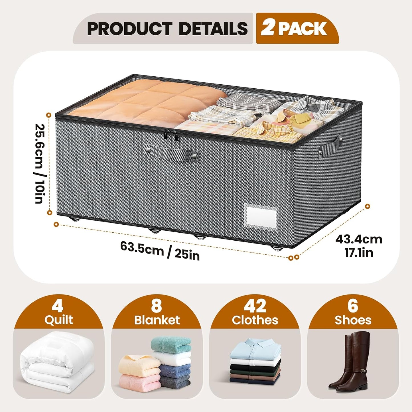 Dayacoco Under Bed Storage With Wheels,10in Underbed Storage Containers 65L | Large Capacity Underbed Storage, No Assembly Required Rolling Under Bed Storage for Clothes Blankets Shoes Beige