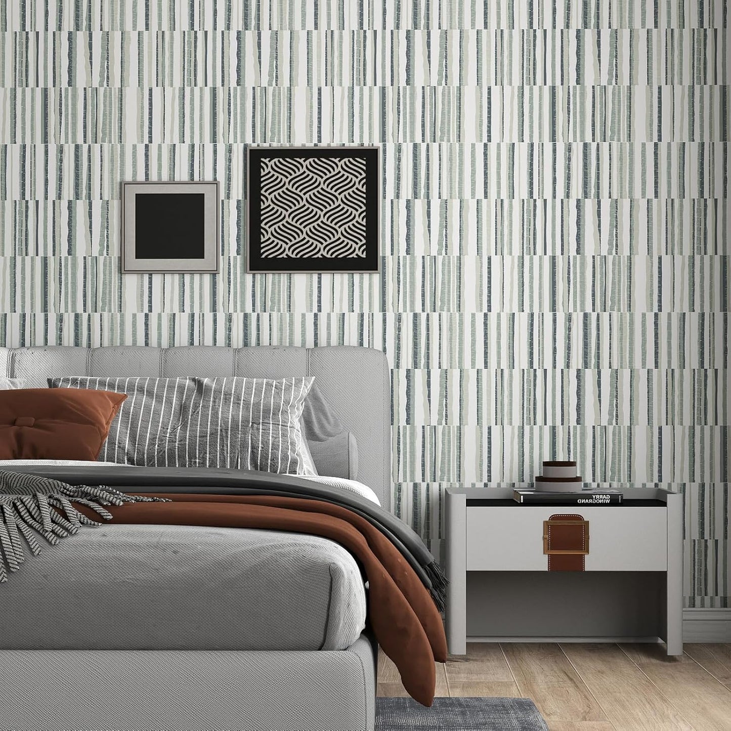 Modern Peel and Stick Wallpaper 17.3" x 80" White Wall Paper Peel and Stick Boho Birch-Twig Stripe Contact Paper Removable Self Adhesive Wallpaper for Bathroom Bedroom Shelf Cabinet Decor Vinyl