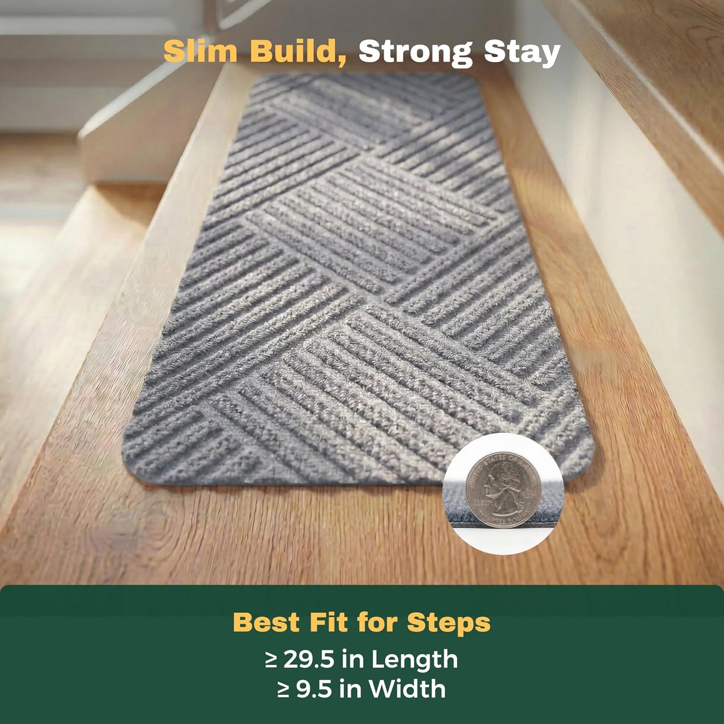 MBIGM 8" X 30" (15 in Pack) Non-Slip Carpet Stair Treads Non-Skid Safety Rug Slip Resistant Indoor Runner for Kids Elders & Pets with Reusable Adhesive - Dark Gray Diamond Weave