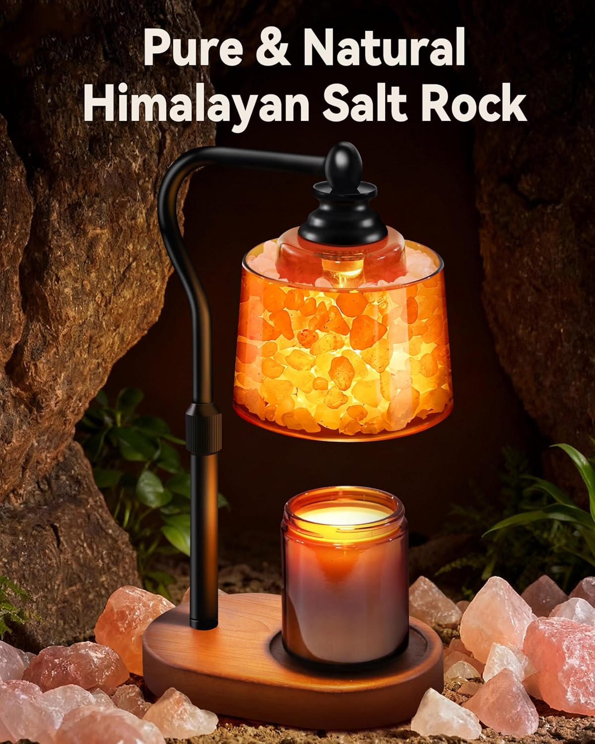 3-in-1 Candle Warmer Lamp with Timer Dimmable, Himalayan Salt Lamp & Passive Diffuser, Gifts for Women, House Warming Gifts, Wax Melt Warmer for Jar Candles (2 Bulbs)
