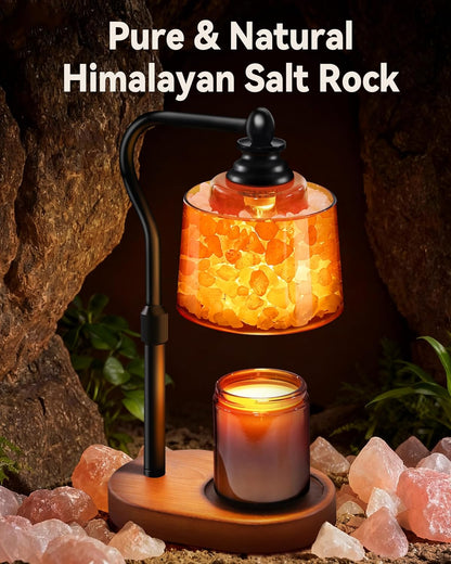 3-in-1 Candle Warmer Lamp with Timer Dimmable, Himalayan Salt Lamp & Passive Diffuser, Gifts for Women, House Warming Gifts, Wax Melt Warmer for Jar Candles (2 Bulbs)