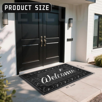 Yimobra Welcome Mat, Heavy Duty Sturdy Door Mats for Home Entrance Outdoor Indoor, Front Doormat for Outside Patio Floor Entry Porch Garage Office, Waterproof, Low Profile, 29.5x17, Black Grey