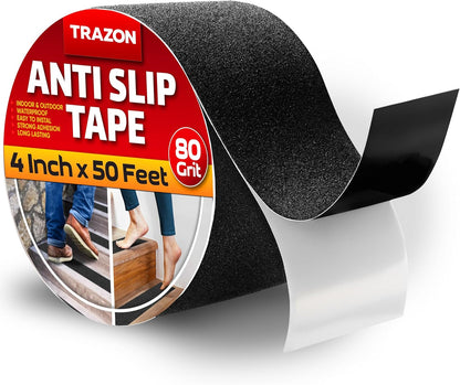 Grip Tape - Heavy Duty Anti Slip Tape for Stairs Outdoor/Indoor Waterproof 4Inch x 35Ft Safety Non Skid Roll for Stair Steps Ramp Traction Tread Staircases Grips Adhesive Non Slip Strips Walk Black