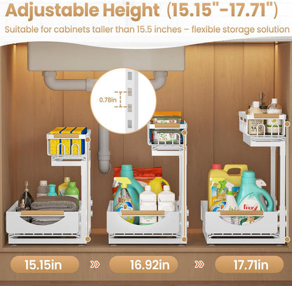 Under Sink Organizer and Storage for Bathroom and Kitchen - 2 Pack 3 Tier Under Cabinet Pull Out Shelf Organizers - Slide Out Drawer Organization for Home Cabinets Shelves and Drawers