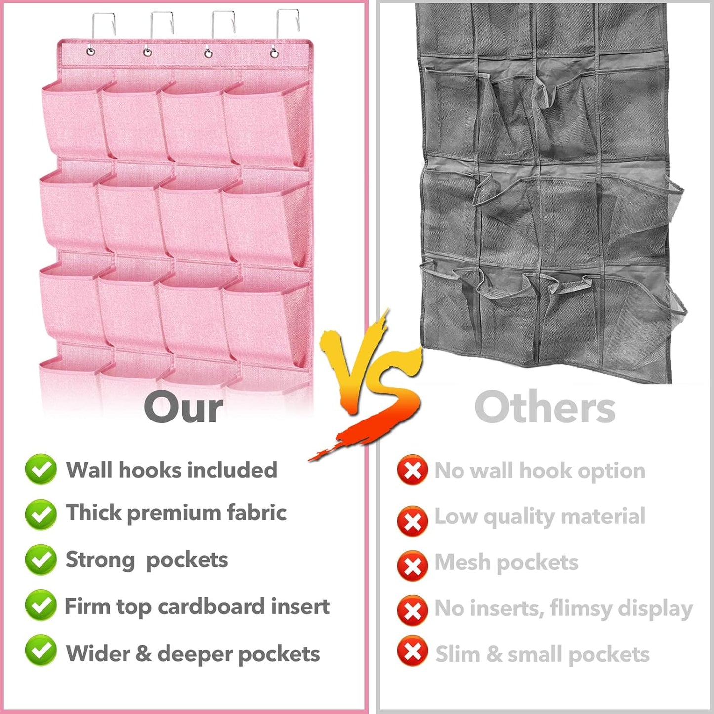 homyfort Over the Door Shoe Organizer, Hanging Shoe Rack Storage Holder with 24 Large Pockets for Closet Door, Men Women Kids Shoes, Cruise (Black)