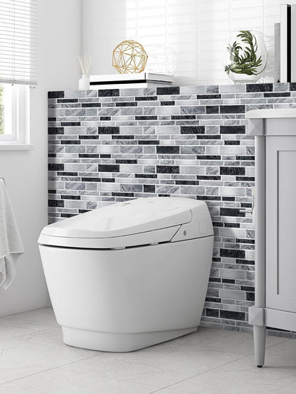 Vinyl Grey Black Tiles backsplash Wallpaper Peel and Stick,Waterproof Tile Decals for Kitchen Bathroom Restaurant Apartment Wall Renovation or Decor(25 Pcs 9.68 * 4.53 inch)