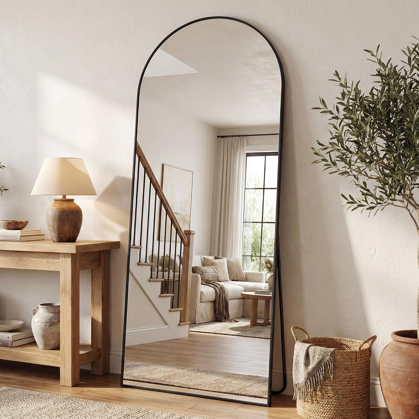 Antok 58" x19” Arched Full Length Floor Mirror, Gold Aluminum Frame, Free Standing/Wall Mount/Leaning for Bedroom, Living Room, Dressing Room