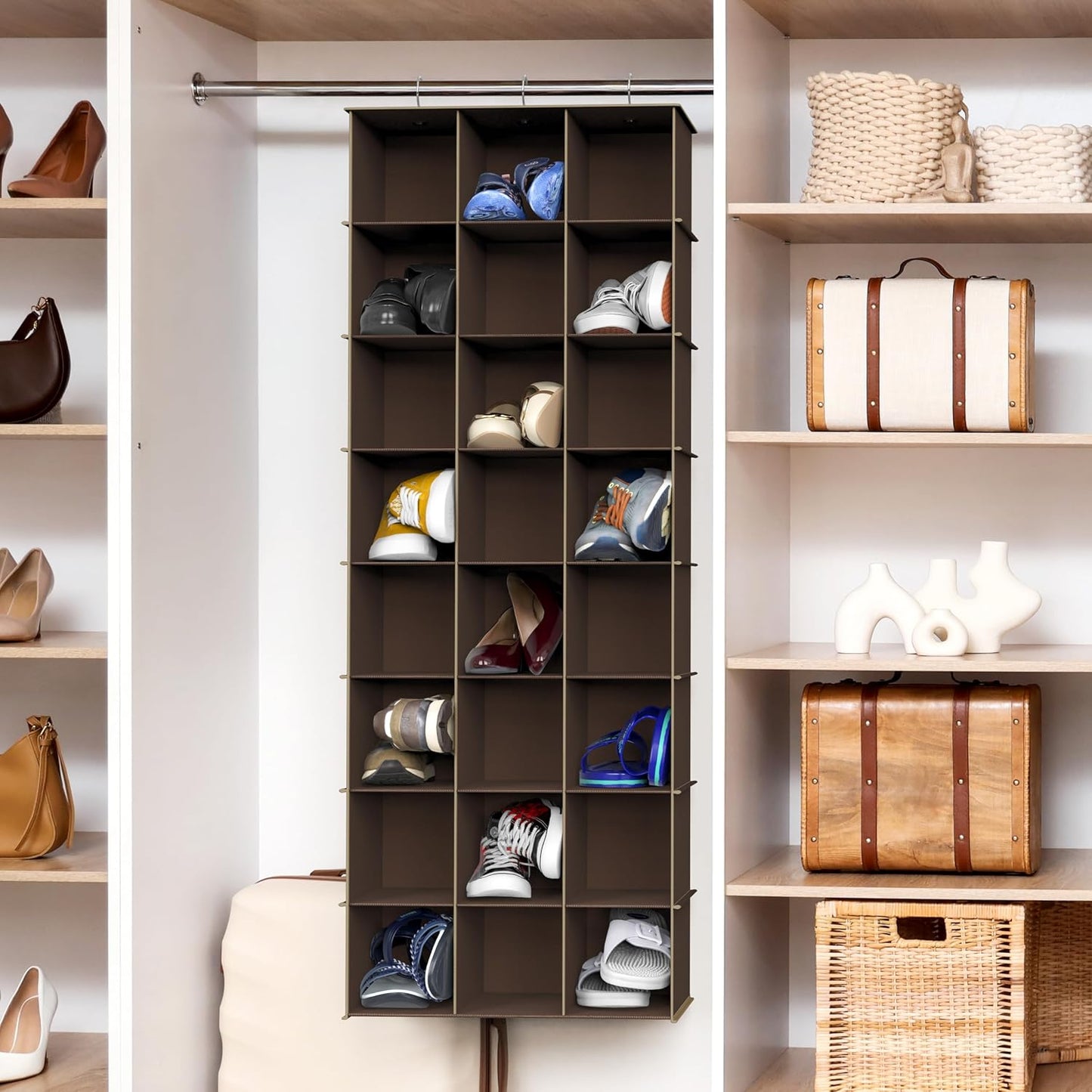 Simple Houseware 24 Section Shelves Hanging Shoes Organizer Holder for Closet, Gray