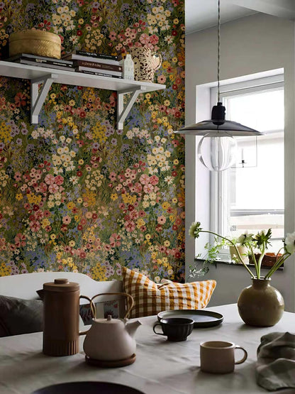 Floral Wallpaper Peel and Stick Boho Wall Paper Removable Waterproof Green Petal Pattern Contact Paper for Bedroom, Bathroom, Home Wall 17.3" x 118"