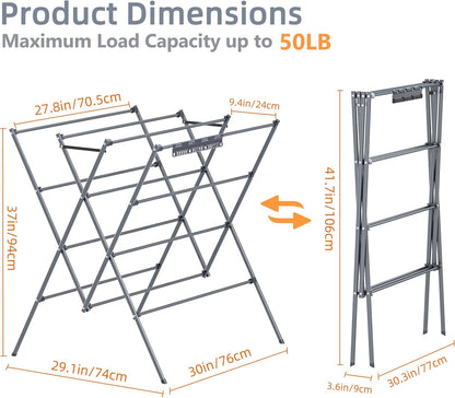 HOMIDEC Drying Rack Clothing,Large 12 Drying Poles with Sock Clips Clothes Drying Rack,Foldable Portable Laundry Drying Rack for Air Drying Clothing,Towels,Delicate Eac,Indoor Outdoor Use.Silver
