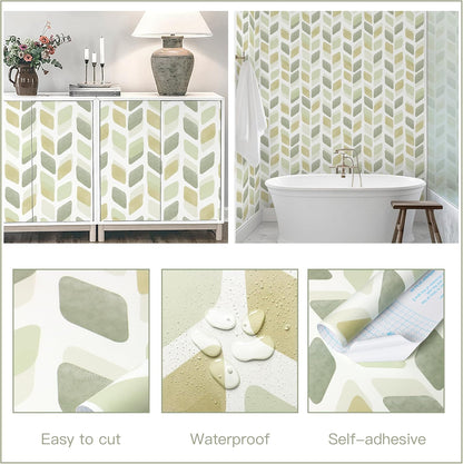 Boho Wallpaper Neutral Peel and Stick Wallpaper 78.7"x17.3" Geometric Wall Paper Beige and White Contact Paper Textured Removable Vinyl Waterproof for Bedroom Farmhouse Kitchen Bathroom