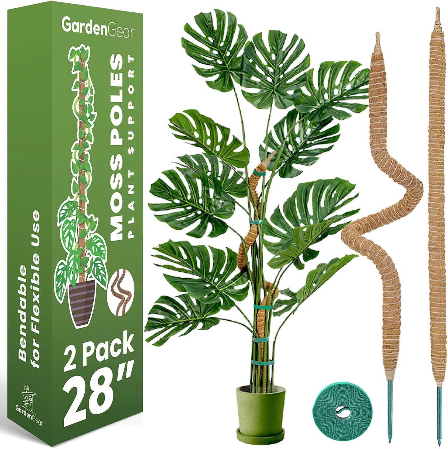 2 Pack 28 Inch Bendable Moss Pole Monstera Plant Support Stakes for Indoor Plants - Tall Moss Stick Trellis for Potted Climbers - Stem Support Accessories for Climbing Houseplants