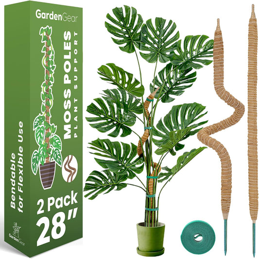 2 Pack 28 Inch Bendable Moss Pole Monstera Plant Support Stakes for Indoor Plants - Tall Moss Stick Trellis for Potted Climbers - Stem Support Accessories for Climbing Houseplants